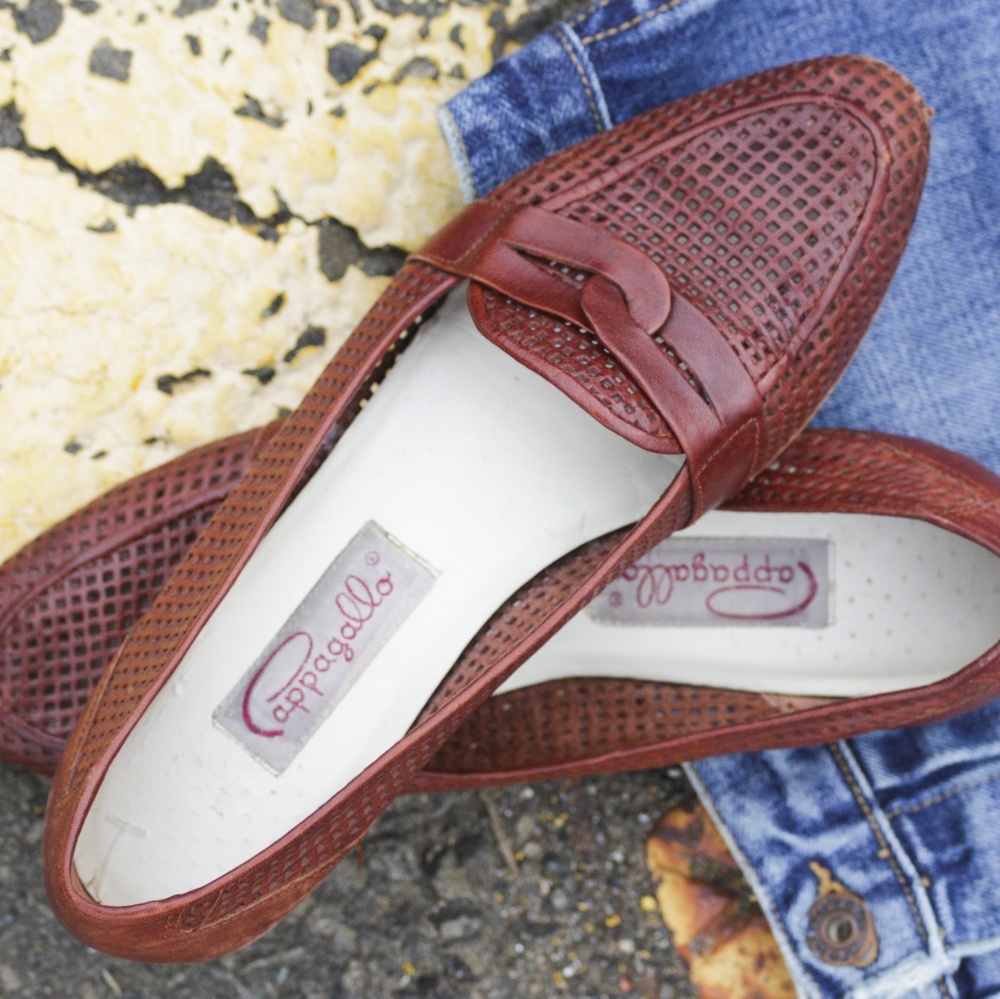 Women's Vintage Leather Loafers Tan Unique Shoes